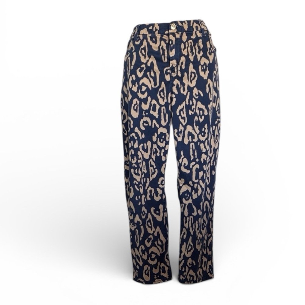 Chico's Pants Women's 16P, Capri, Blue Tan Leopard, pockets, 'So Slimming''. EUC